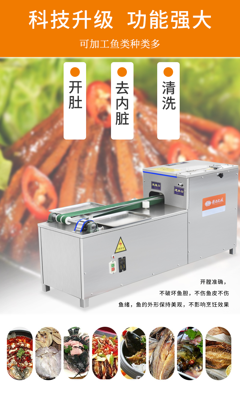 可以開肚、去內臟、清洗的魚類加工設備